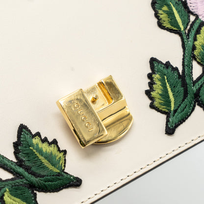 Gucci Sylvie Embroidered Shoulder Bag Calfskin White