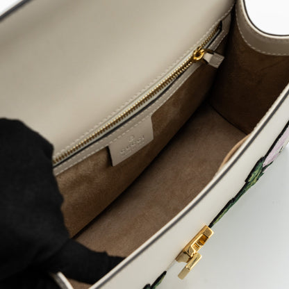 Gucci Sylvie Embroidered Shoulder Bag Calfskin White