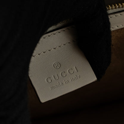 Gucci Sylvie Embroidered Shoulder Bag Calfskin White