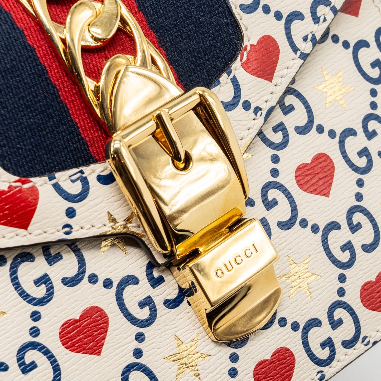 Gucci Mini top handle Sylvie tote bag with heart print limited white multicolor