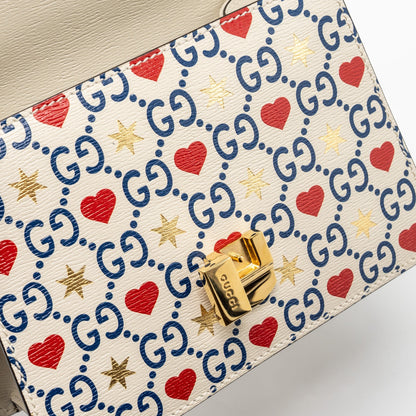 Gucci Mini top handle Sylvie tote bag with heart print limited white multicolor