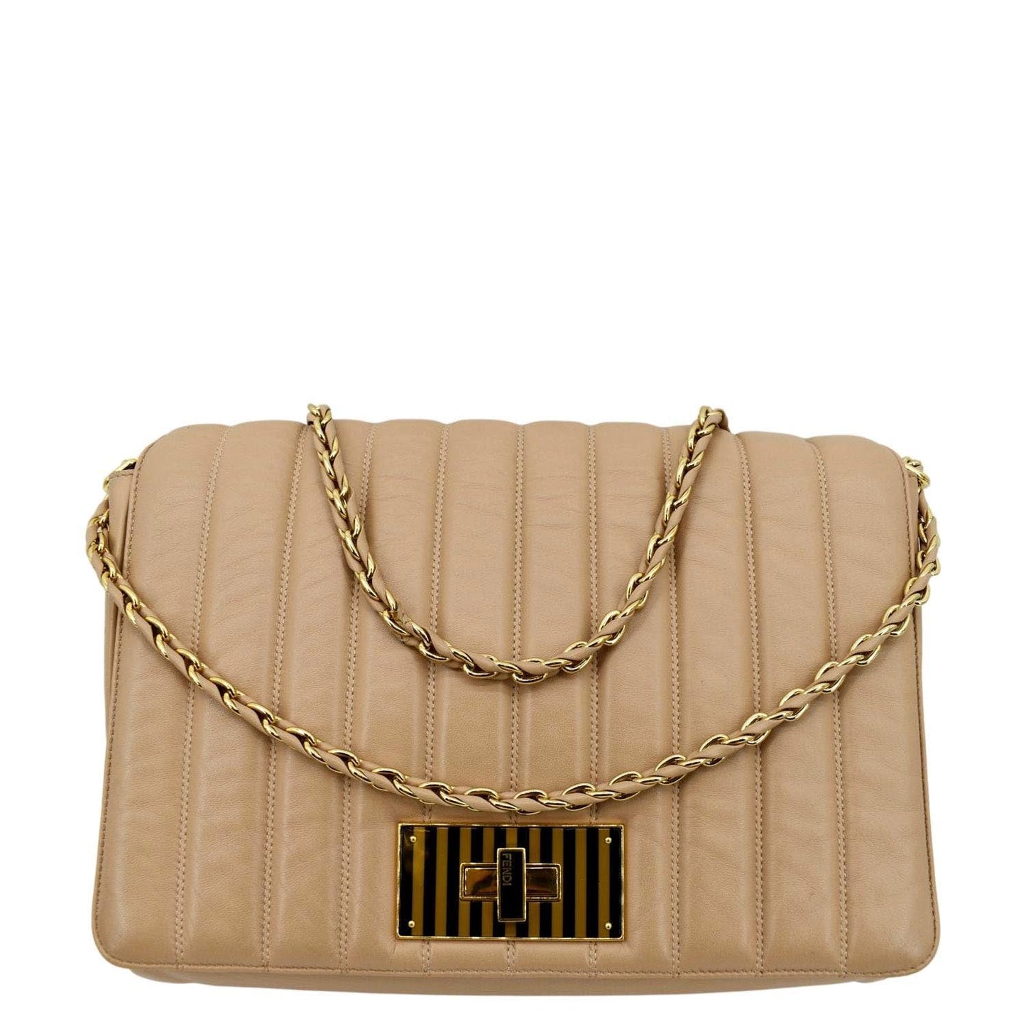 FENDI Claudia Pequin Embossed Leather Crossbody Bag Beige
