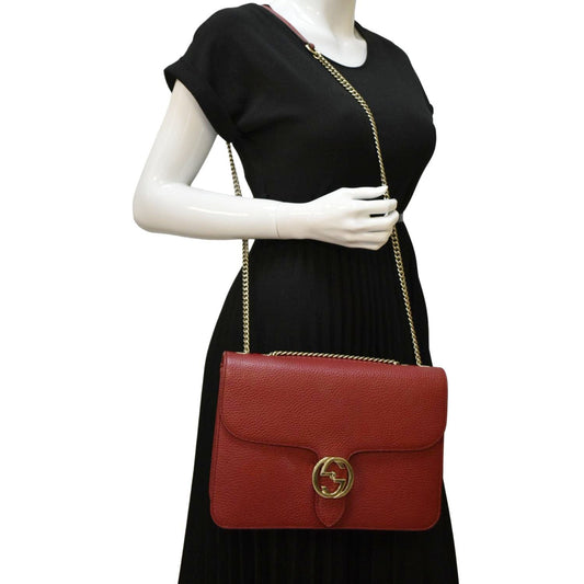 GUCCI Interlocking GG Calfskin Leather Crossbody Bag Red 510303
