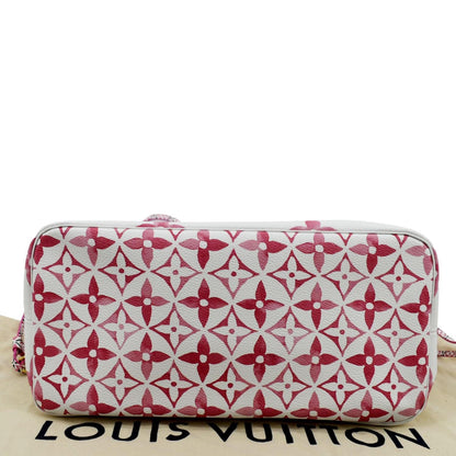 LOUIS VUITTON Giant Rose Neverfull MM Monogram Canvas Shoulder Bag White