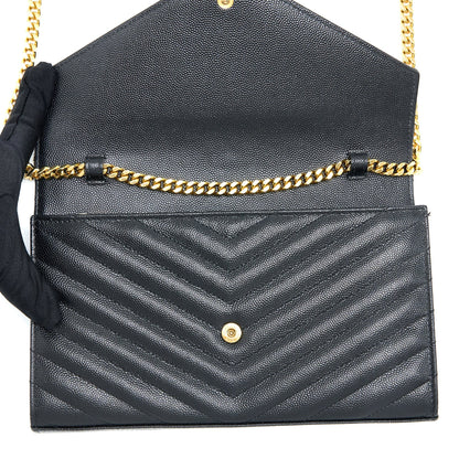 Saint Laurent Wallet On Chain Grained Calfskin Black GHW