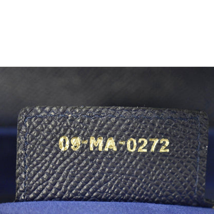 CHRISTIAN DIOR Saddle Grained Calfskin Leather Satchel Shoulder Bag Navy Blue