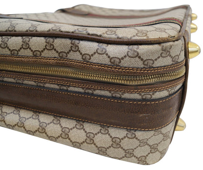 GUCCI Classic GG Monogram Canvas Brown Stripes Suitcase Bag
