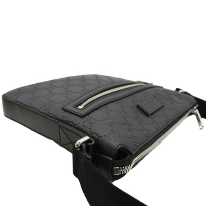 GUCCI GG Signature Leather Messenger Bag Black 406410