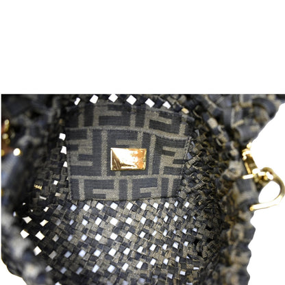 FENDI Mini Baguette Woven Jacquard Fabric Shoulder Bag Brown