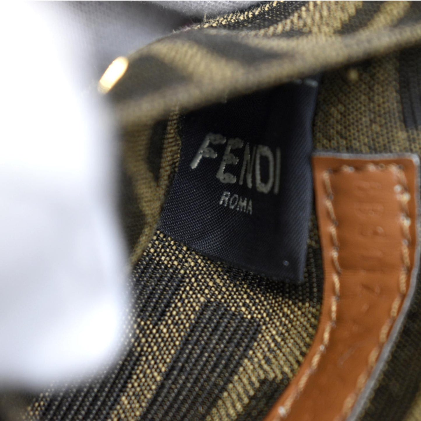 FENDI Mini Baguette Woven Jacquard Fabric Shoulder Bag Brown