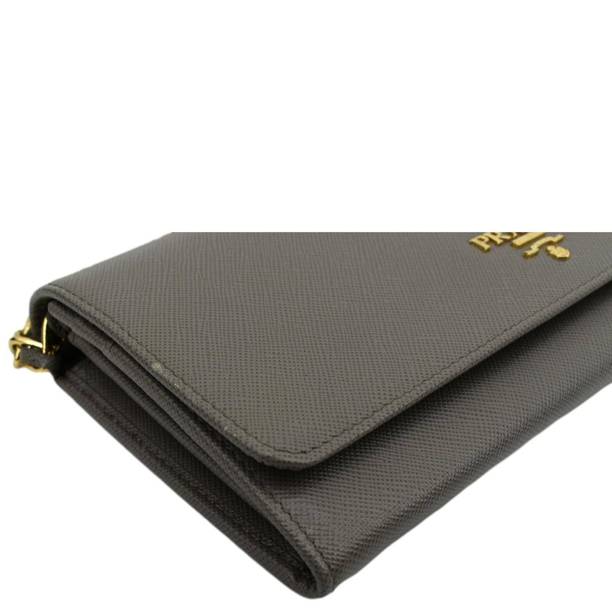 PRADA Saffiano Leather Wallet on Chain Clutch Crossbody Bag Argilla 1mt290