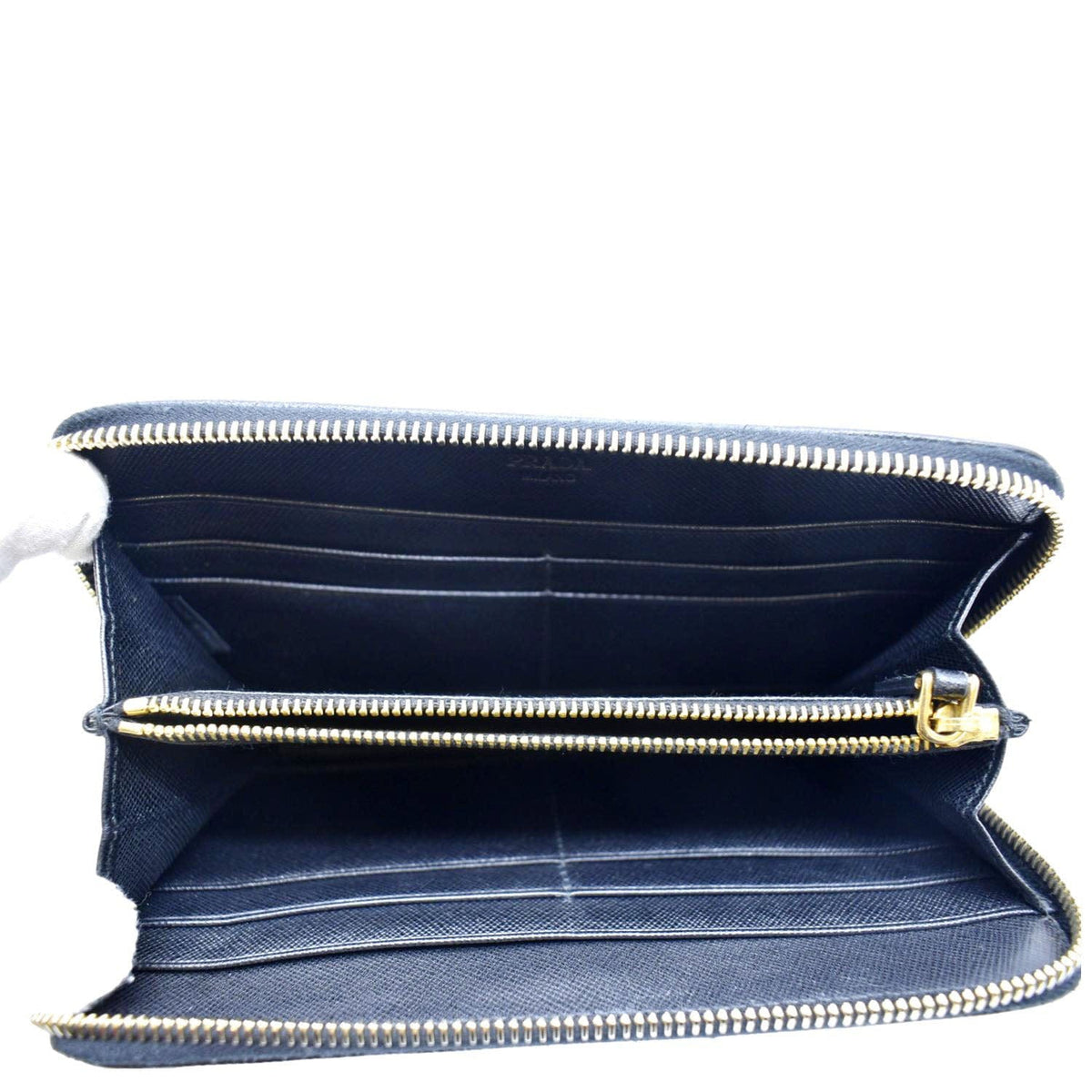 PRADA Zip Around Leather & Nylon Wallet Black