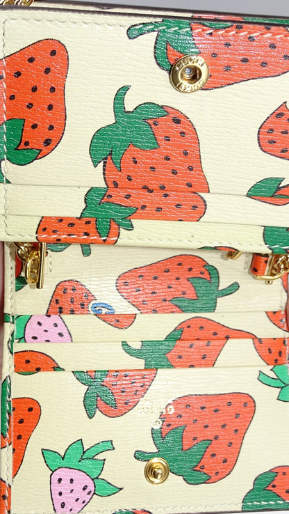 Gucci Leather Strawberry Zumi Card Case on Handheld Chain