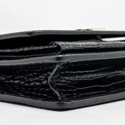 Saint Laurent/YSL Sunset Bag Croc-Embossed Calfskin Black SHW