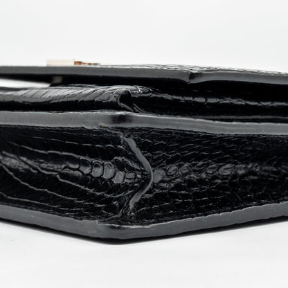 Saint Laurent/YSL Sunset Bag Croc-Embossed Calfskin Black SHW