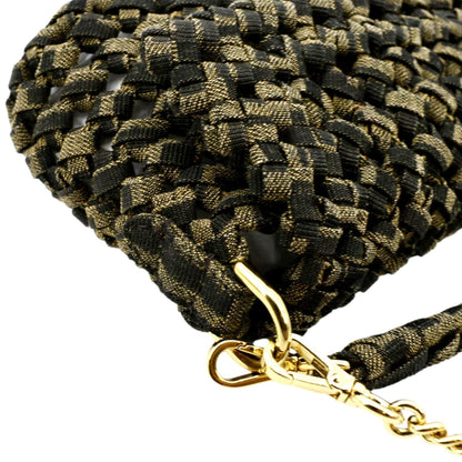 FENDI Mini Baguette Woven Jacquard Fabric Shoulder Bag Brown
