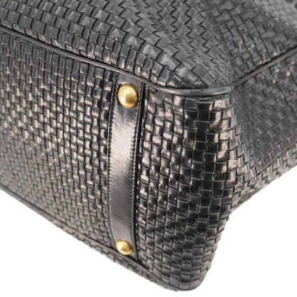 PRADA Frame Woven Madra Leather Tote Bag Black