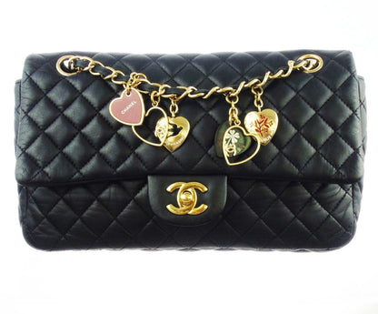Chanel classic black flap Bag 'valentine charms'