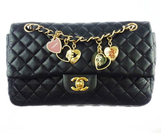 Chanel classic black flap Bag 'valentine charms'