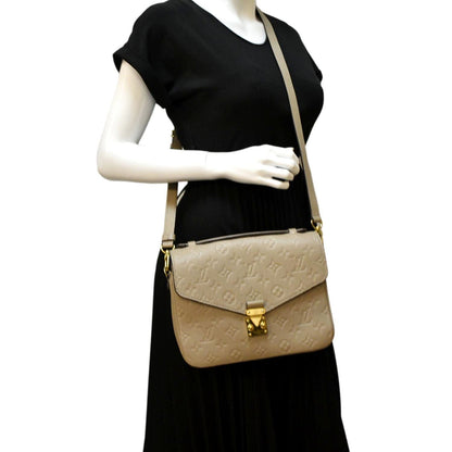 LOUIS VUITTON Women Metis Pochette Empreinte Leather Crossbody Bag Taupe