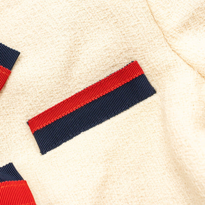 Gucci size 36 ribbon button mini jacket multicolour beige / navy/ red
