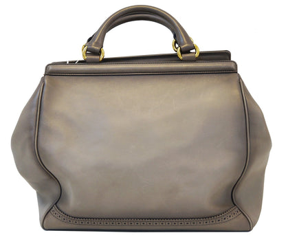 GUCCI Fango Leather Duilio Brogue Taupe Top Handle Bag