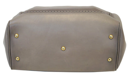 GUCCI Fango Leather Duilio Brogue Taupe Top Handle Bag