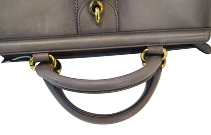 GUCCI Fango Leather Duilio Brogue Taupe Top Handle Bag