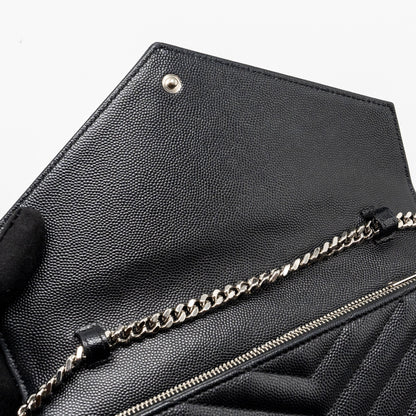 SAINT LAURENT ENVELOP CHAIN BAG GRAINED CALFSKIN BLACK SHW