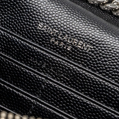 SAINT LAURENT ENVELOP CHAIN BAG GRAINED CALFSKIN BLACK SHW