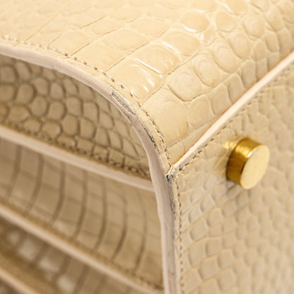 Saint Laurent /Ysl Sac De Jour Croc-Embossed Calfskin Beige GHW