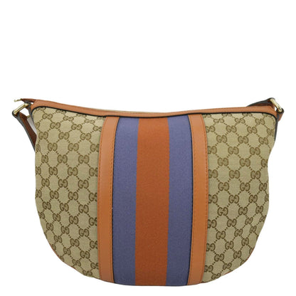 GUCCI Half Moon Vintage Web GG Canvas Shoulder Bag Beige 257082