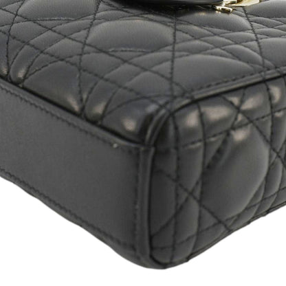 CHRISTIAN DIOR Lady D-Joy Medium Cannage Leather Shoulder Bag Black