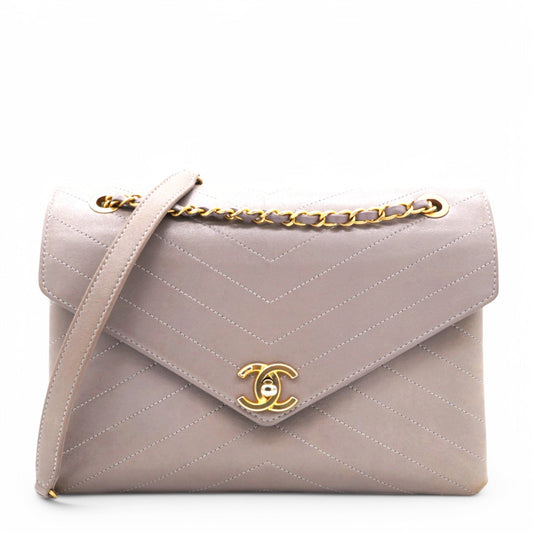 Chanel Chevron Quilted Statement Flap Purple Grey