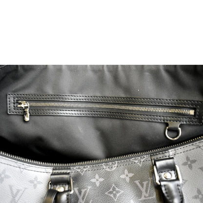 LOUIS VUITTON Keepall 50 Bandouliere Monogram Eclipse Travel Bag Black