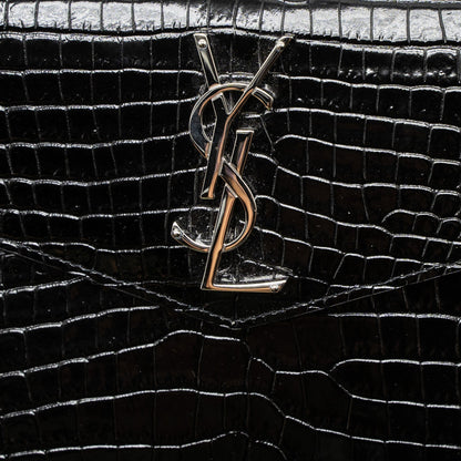 Saint Laurent/YSL Uptown Pouch Croc-Embossed Calfskin Black SHW