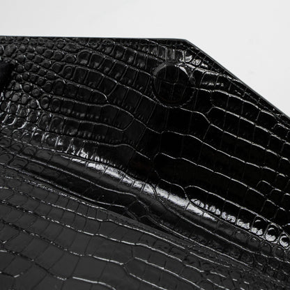 Saint Laurent/YSL Uptown Pouch Croc-Embossed Calfskin Black SHW