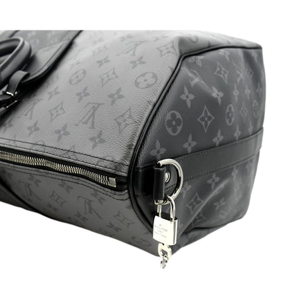 LOUIS VUITTON Keepall 50 Bandouliere Monogram Eclipse Travel Bag Black