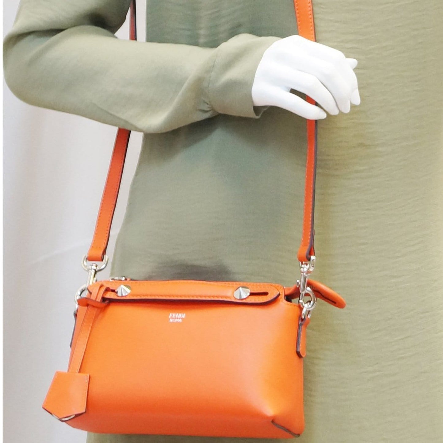 FENDI Orange Leather By the Way Mini Shoulder Crossbody Bag