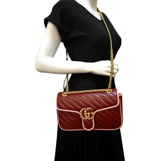 GUCCI GG Marmont Matelasse Leather Shoulder Bag Red 443497