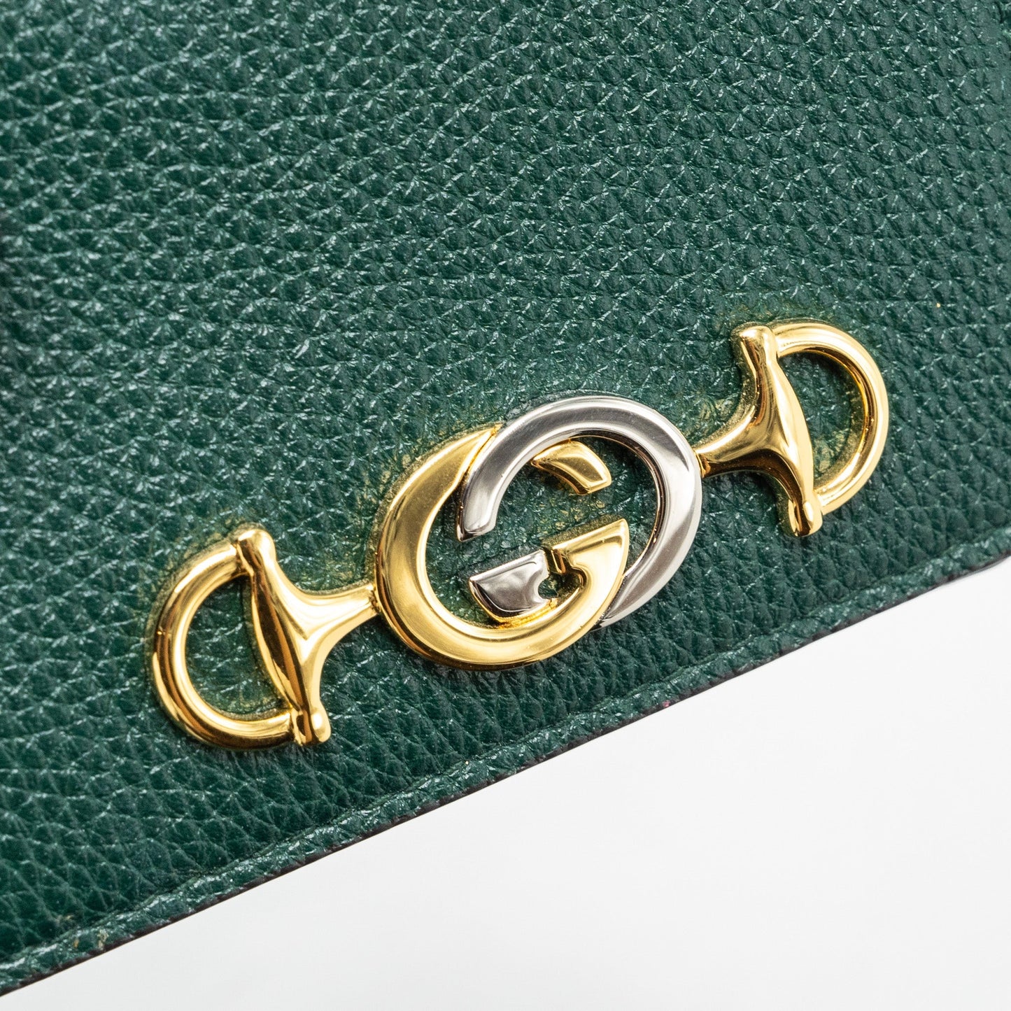 Gucci zumi mini wallet with chain calfskin dark green