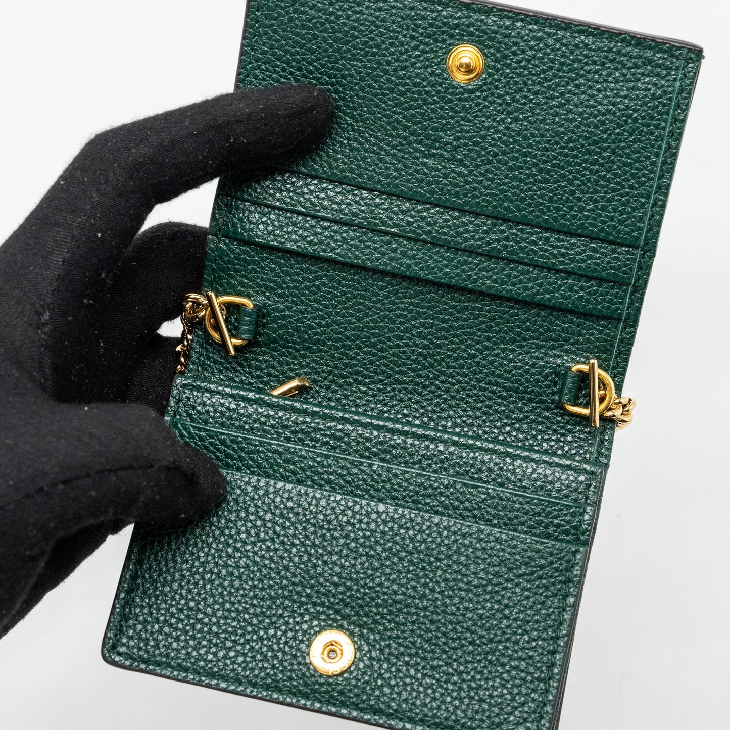Gucci zumi mini wallet with chain calfskin dark green