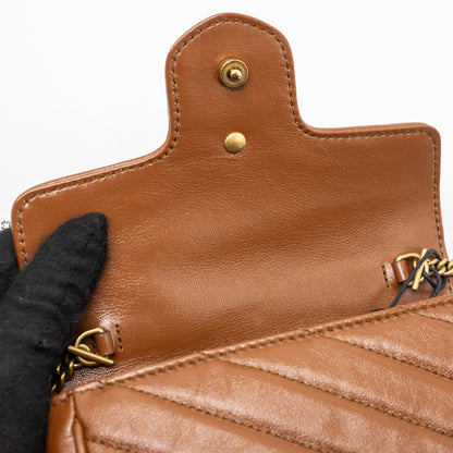Gucci super mini GG marmont calfskin caramel