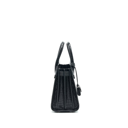 Saint Laurent Sac De Jour Baby in Croc embossed leather Black SHW