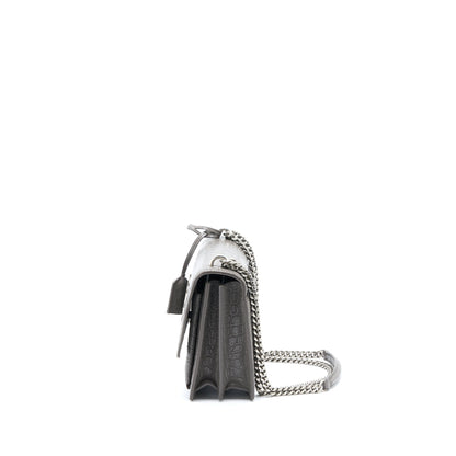 Saint Laurent Medium Sunset Chain Bag Croc Embossed Calfskin Grey SHW