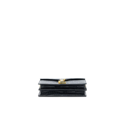 Saint Laurent Cassandra Chain Bag Croc Embossed Leather Black GHW