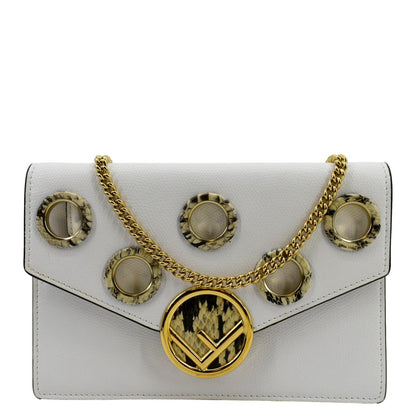 FENDI F Envelope Wallet on Chain Leather Crossbody Bag White