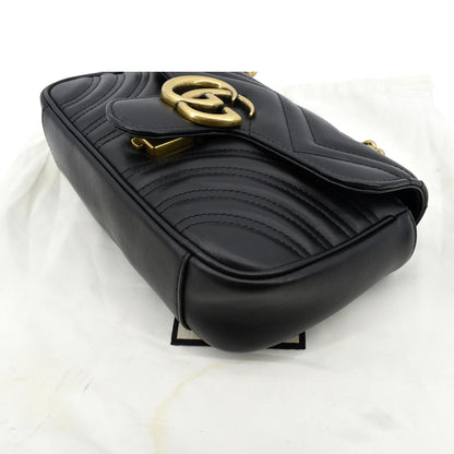 GUCCI GG Marmont Mini Leather Shoulder Bag Black 446744
