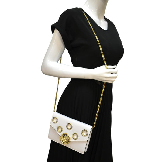 FENDI F Envelope Wallet on Chain Leather Crossbody Bag White