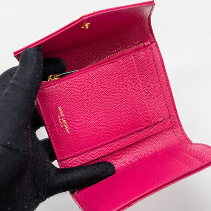 Saint laurent compact tri-fold wallet calfskin pink GHW